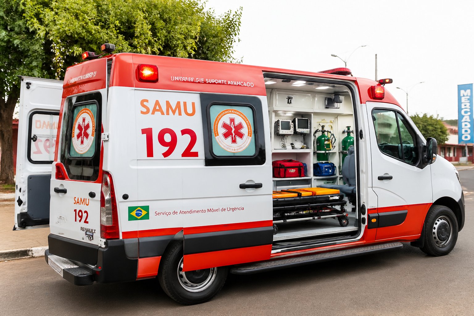 Ambulância em Maria Helena: Serviços de Emergência Médica e Transporte na Cidade Ambulância moderna estacionada em Maria Helena, com equipamentos médicos visíveis no interior.