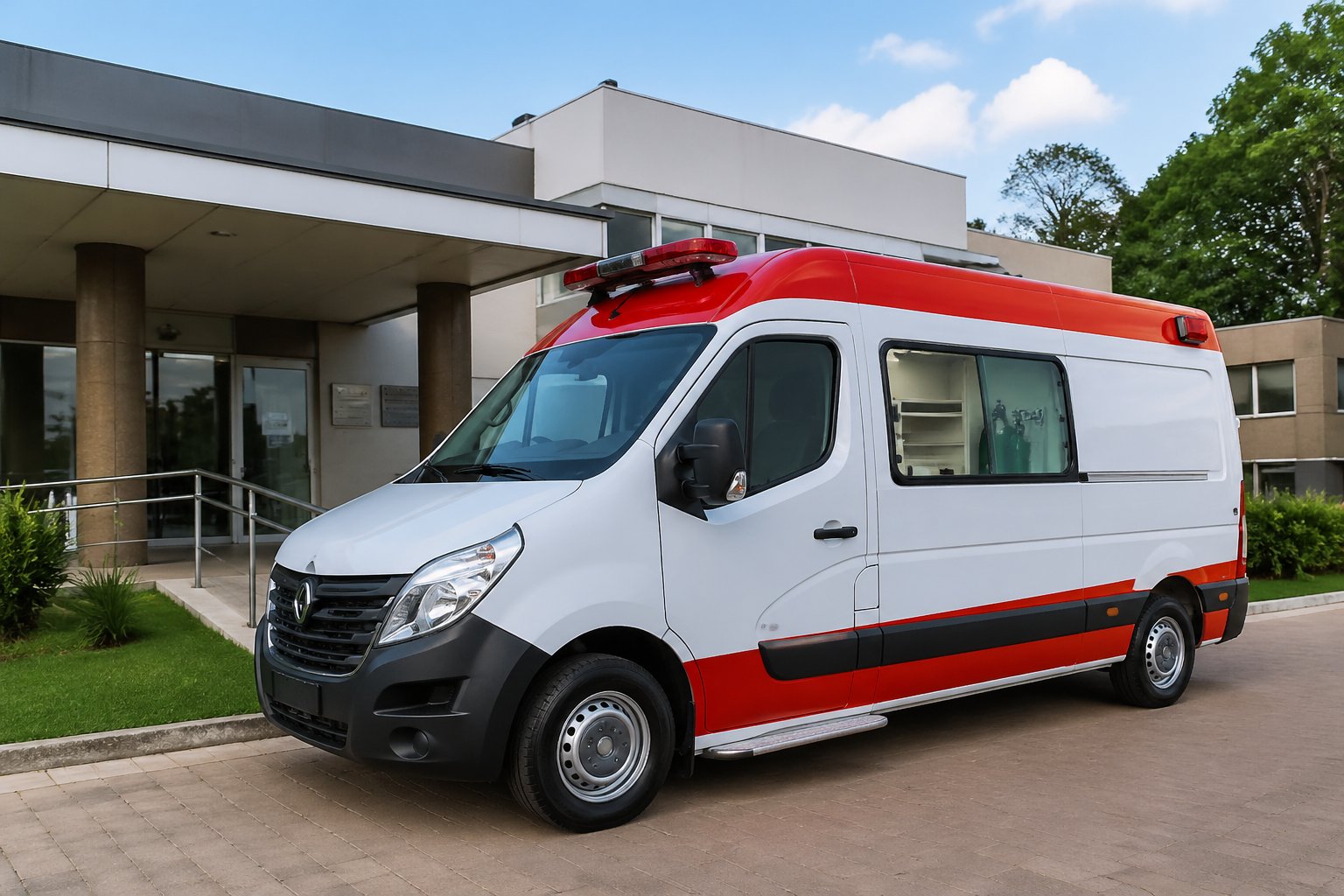 Ambulância em Santa Isabel do Ivaí: Serviços de Emergência Médica e Atendimento Rápido na Região Ambulância moderna estacionada em frente a uma unidade de saúde em Santa Isabel do Ivaí durante o dia.