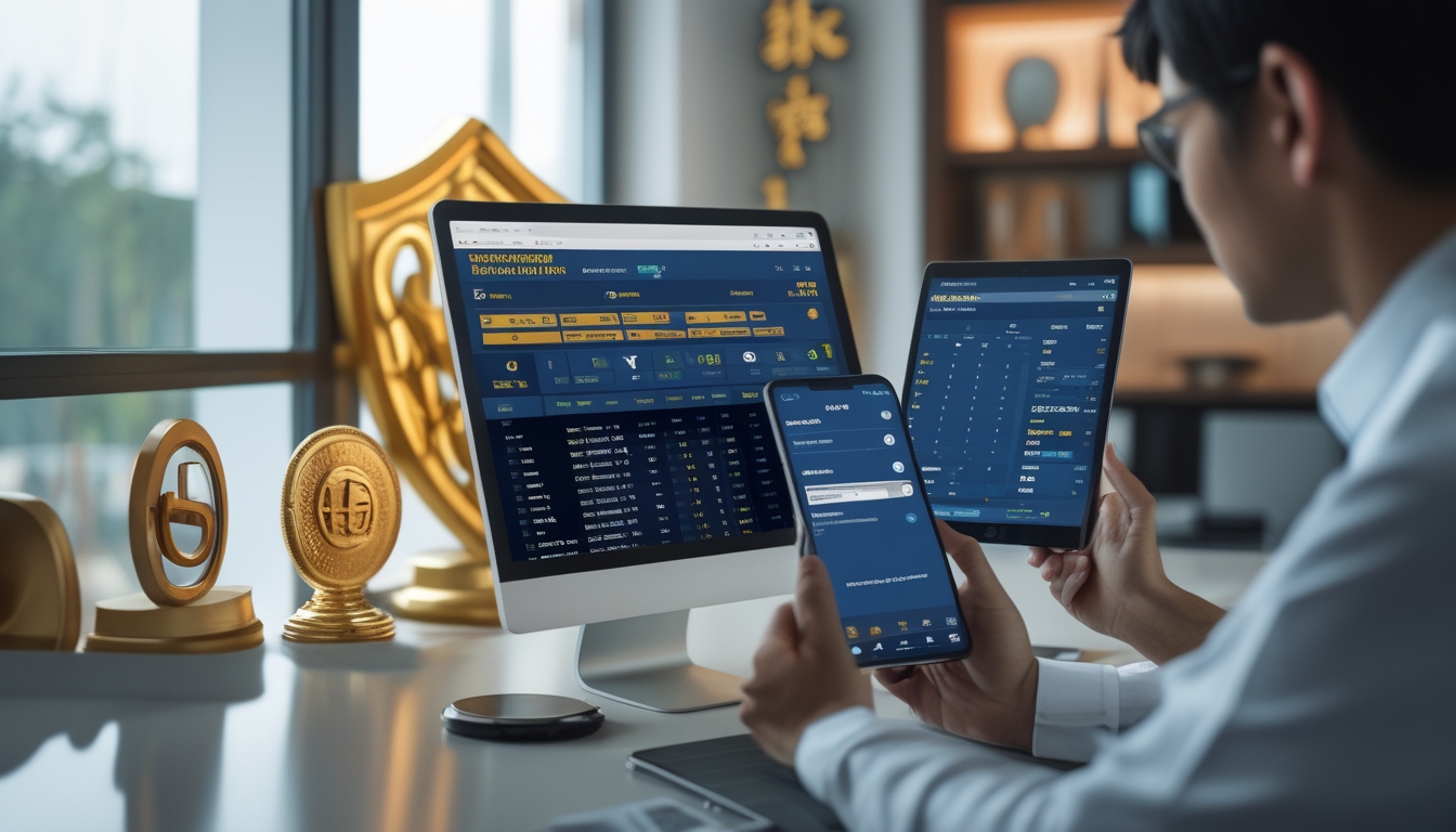 Seorang profesional menggunakan komputer dengan tampilan situs taruhan balap kuda online yang terpercaya di lingkungan kerja yang rapi.