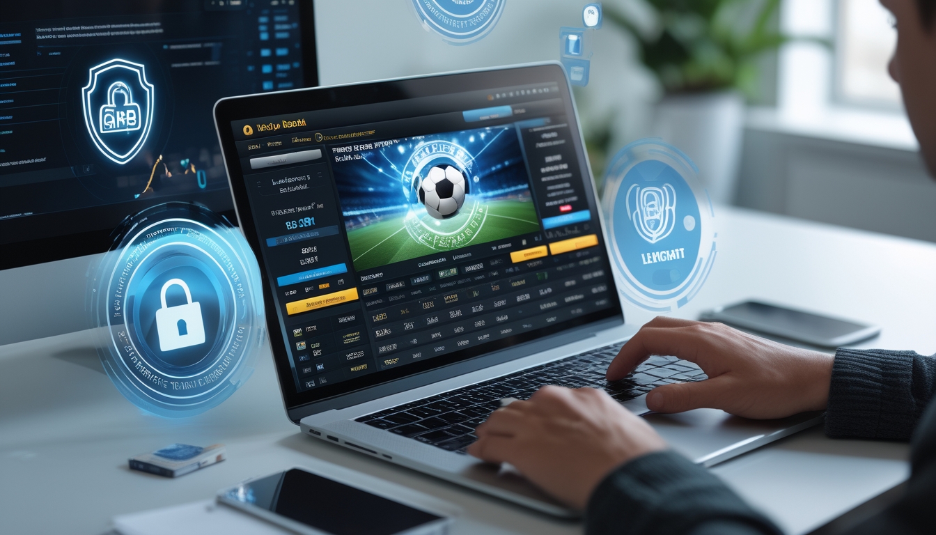 Orang menggunakan komputer dengan tampilan antarmuka taruhan bola yang aman dan terpercaya di ruang kerja modern.