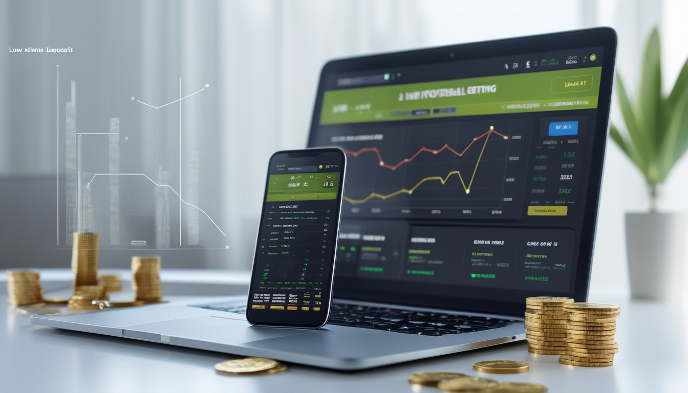 Antarmuka taruhan bola online yang ditampilkan pada laptop dan ponsel di atas meja dengan grafik dan statistik pertandingan sepak bola.