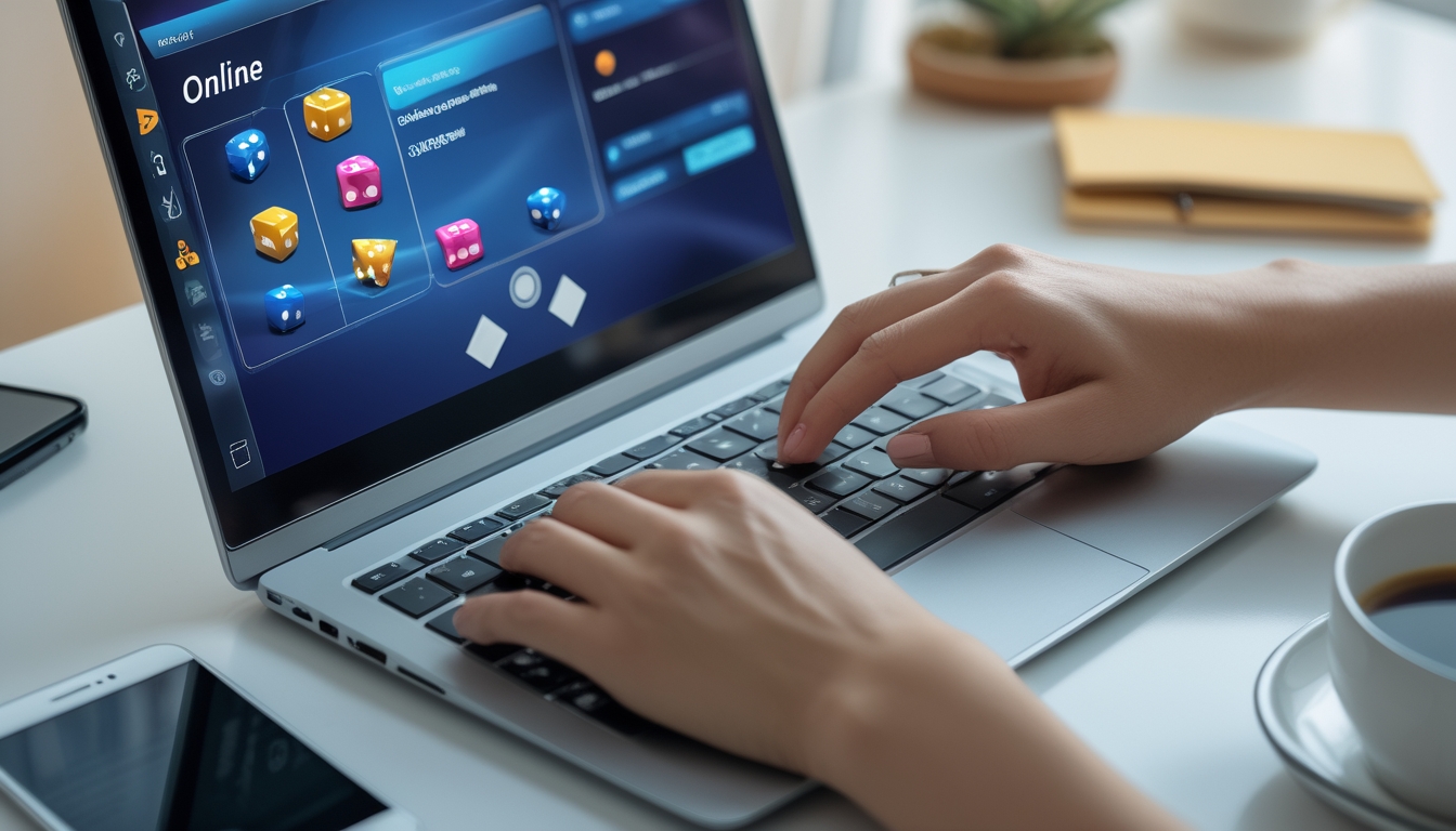 Seseorang menggunakan komputer dengan tampilan permainan dadu online yang jelas dan mudah digunakan di layar.