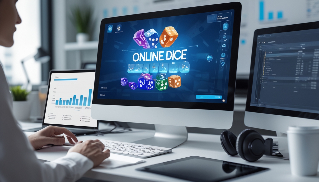 Seorang profesional sedang menggunakan komputer dan perangkat digital lain untuk membandingkan platform situs dadu online di sebuah ruang kerja yang rapi dan terang.