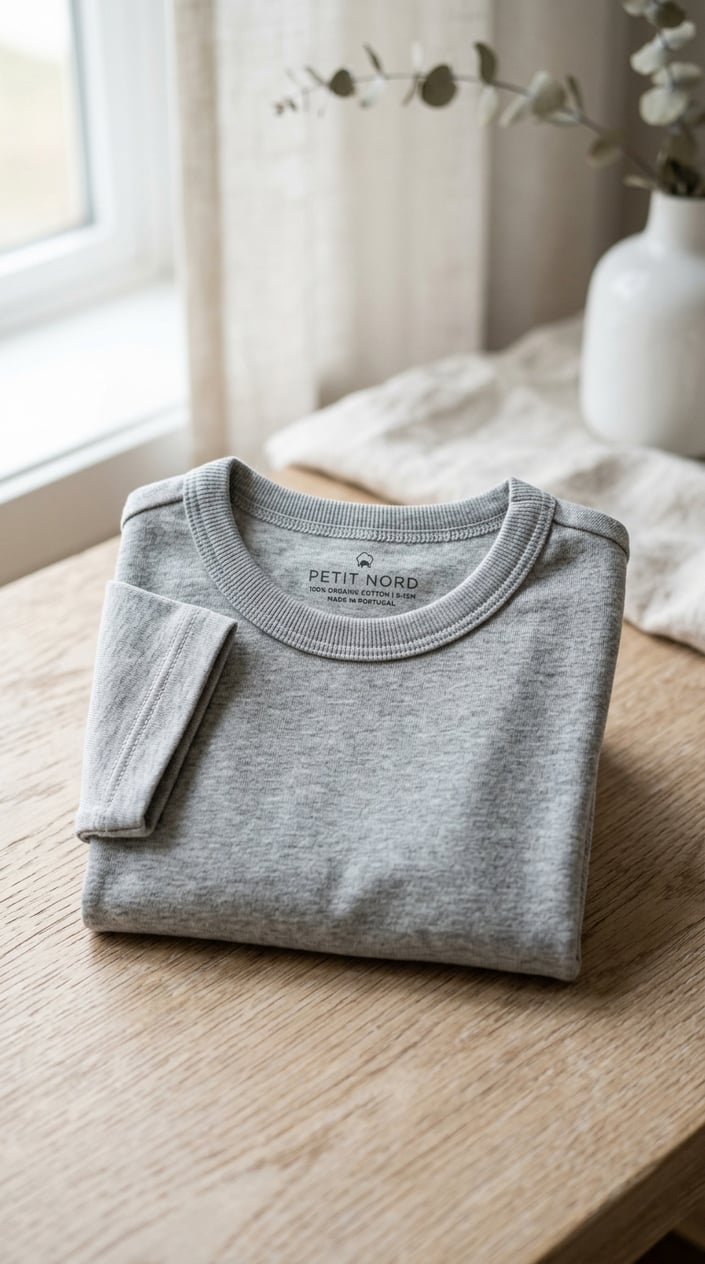 A neatly folded baby tee made of soft cotton fabric placed on a clean surface.