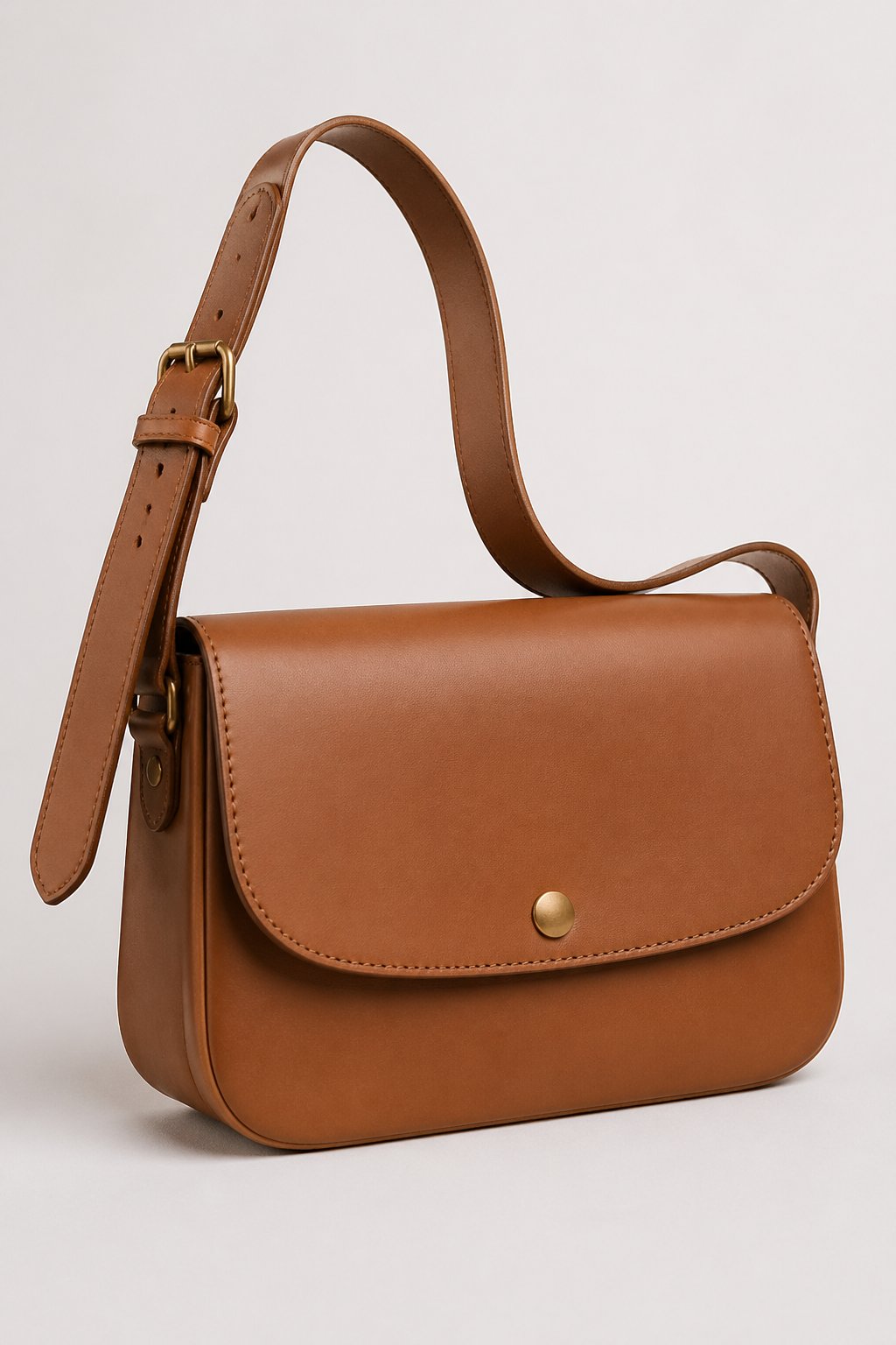 A one-hour snap-closure shoulder bag displayed on a plain background with its adjustable shoulder strap visible.