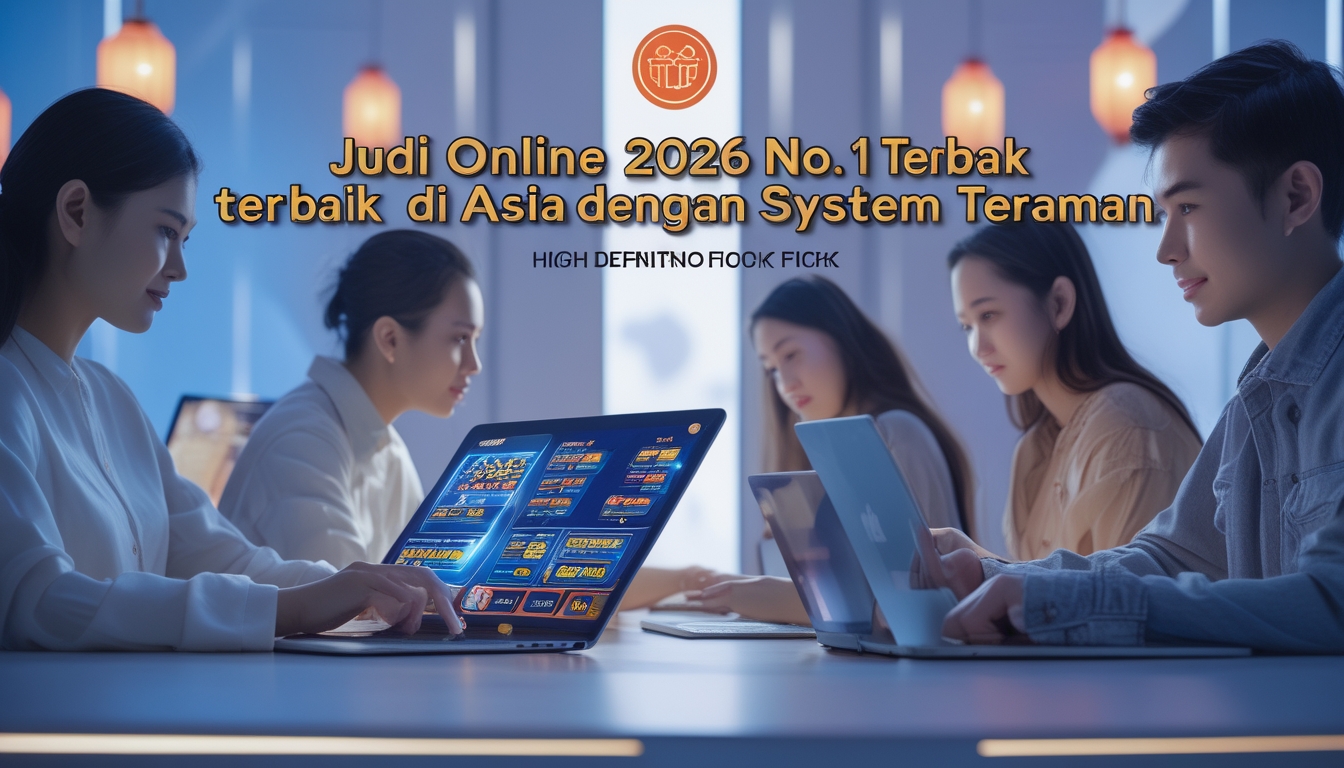 Sekelompok orang muda menggunakan perangkat digital untuk berjudi online dalam suasana modern dan aman dengan elemen budaya Asia di latar belakang.