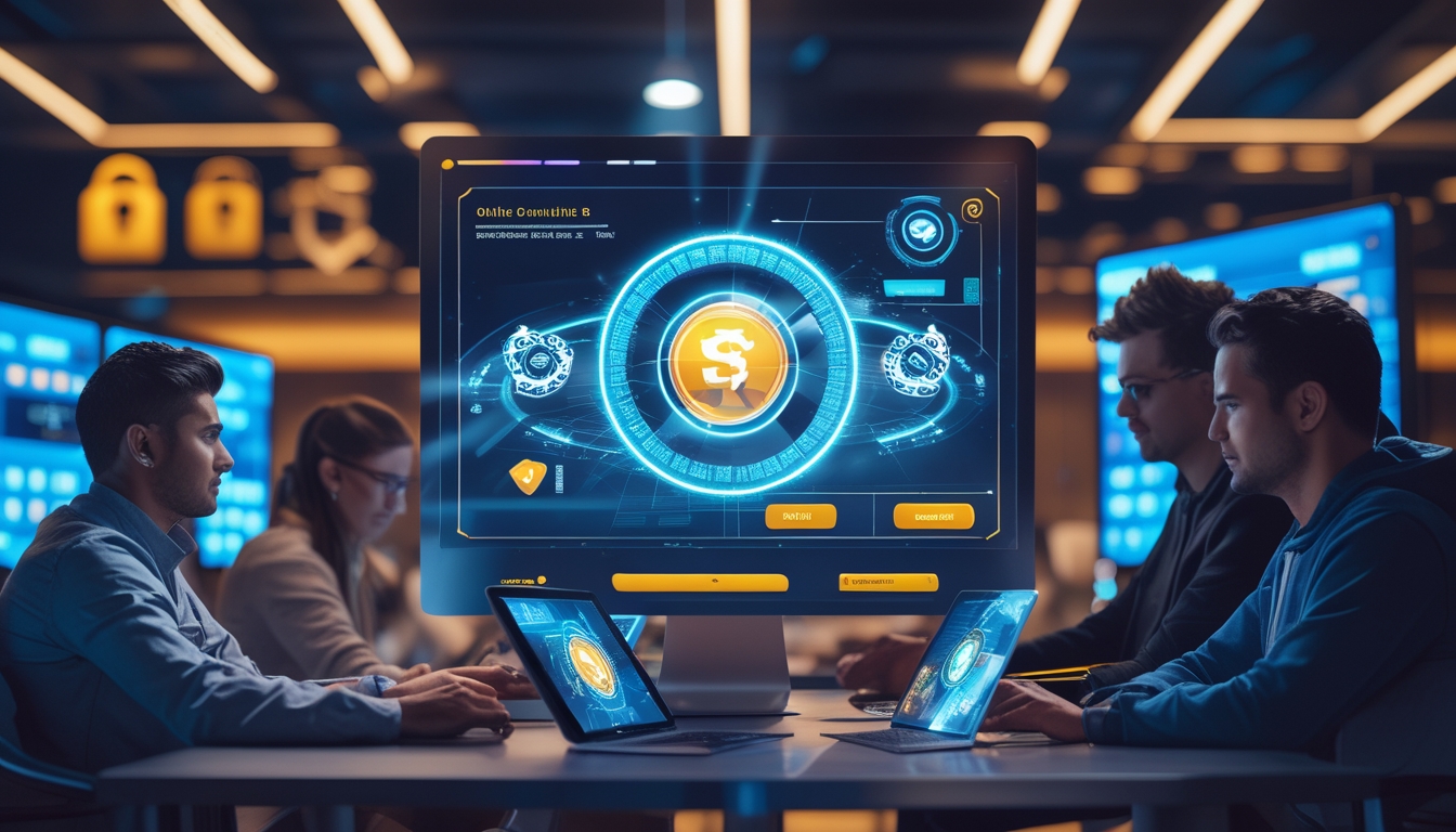 Orang-orang menggunakan berbagai perangkat untuk bermain judi online dengan tampilan antarmuka digital yang modern dan aman.