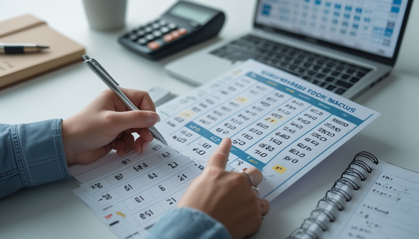 Tangan seseorang menunjuk pada lembar angka togel dengan alat tulis di meja kerja yang rapi.