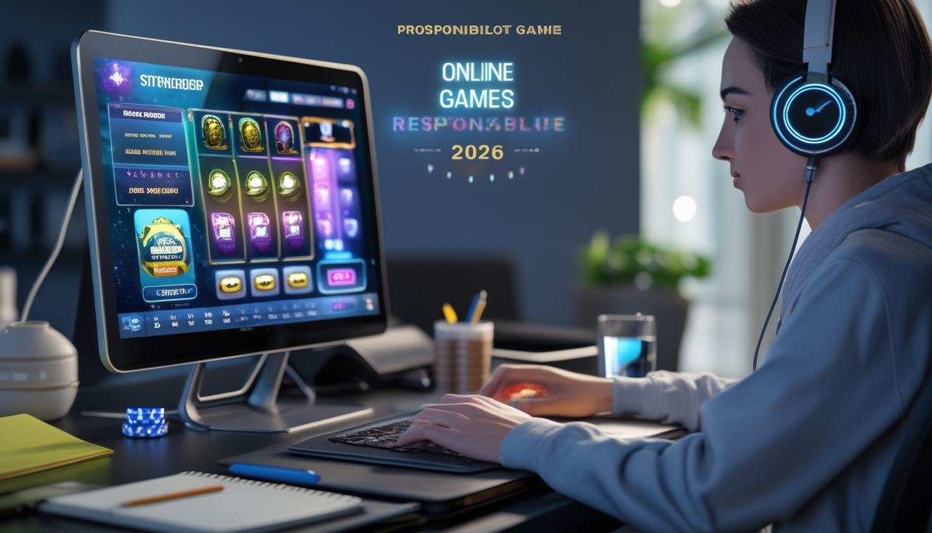 Seorang pemula bermain slot online dengan fokus di ruang kerja modern yang terang dengan laptop dan alat tulis di meja.