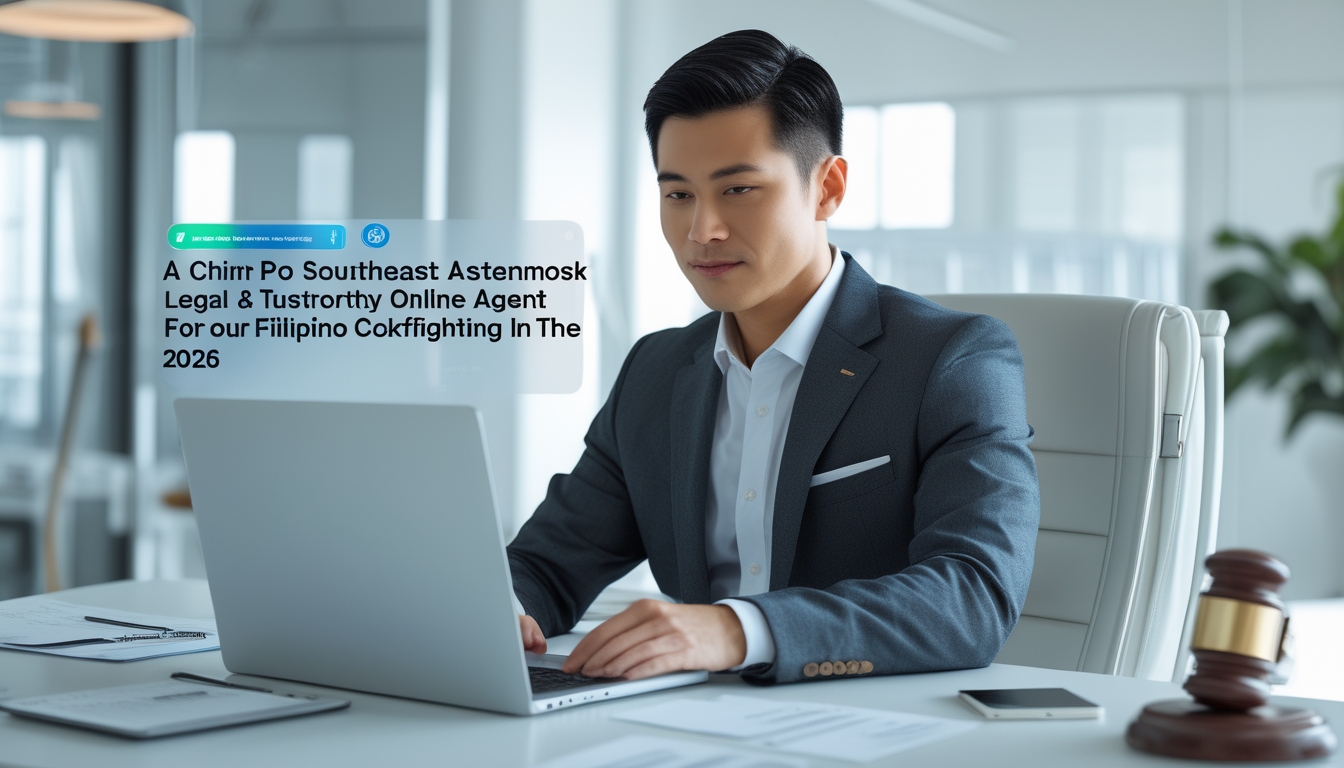 Seorang pria Asia Tenggara duduk di meja kantor modern menggunakan laptop dengan lingkungan kerja yang rapi dan profesional.