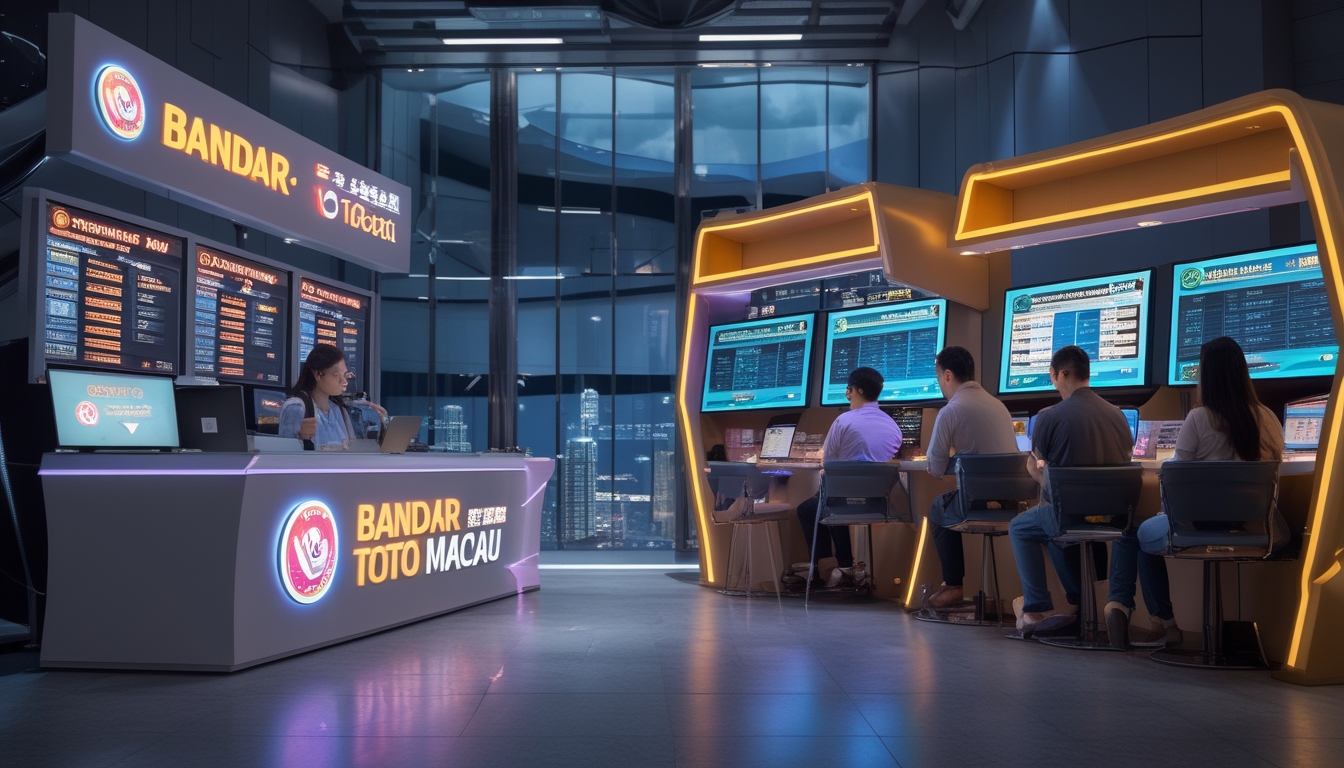 Dua area bermain judi Toto Macau berdampingan, satu resmi dengan suasana terang dan pemain puas, satu tidak resmi dengan suasana gelap dan pemain ragu-ragu.
