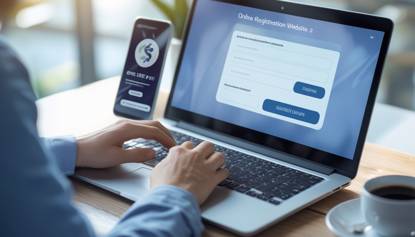 Seseorang sedang menggunakan laptop dan ponsel di meja kerja untuk mendaftar akun dan melakukan deposit dengan mudah.
