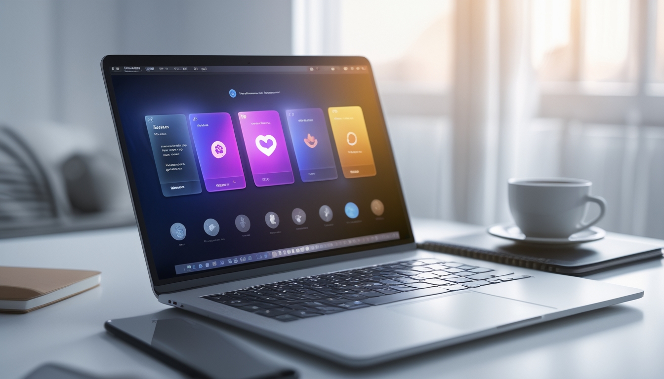 Seorang pengguna melihat layar laptop dengan tampilan situs judi online sederhana yang mudah diakses di atas meja kerja minimalis.