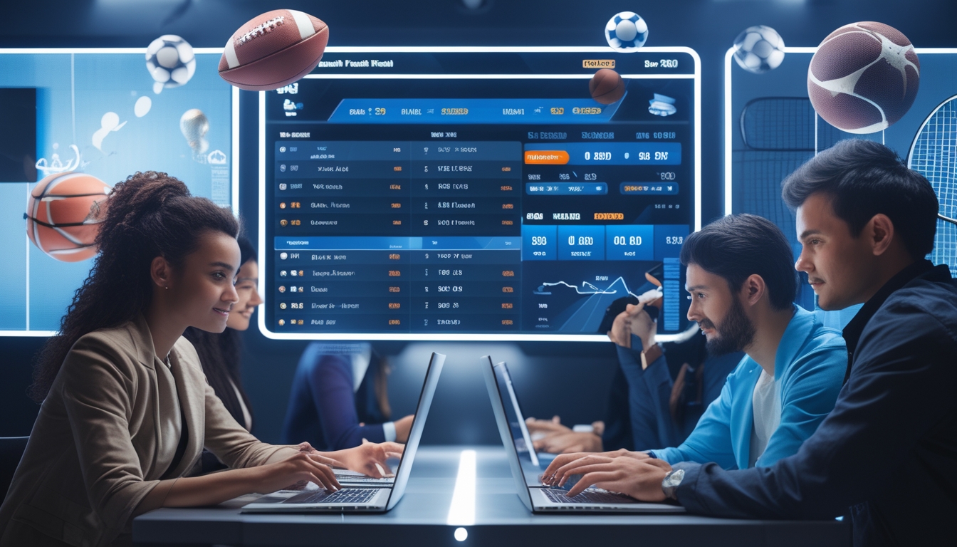 Orang-orang menggunakan perangkat digital untuk taruhan olahraga sepak bola dan olahraga dunia di lingkungan modern.