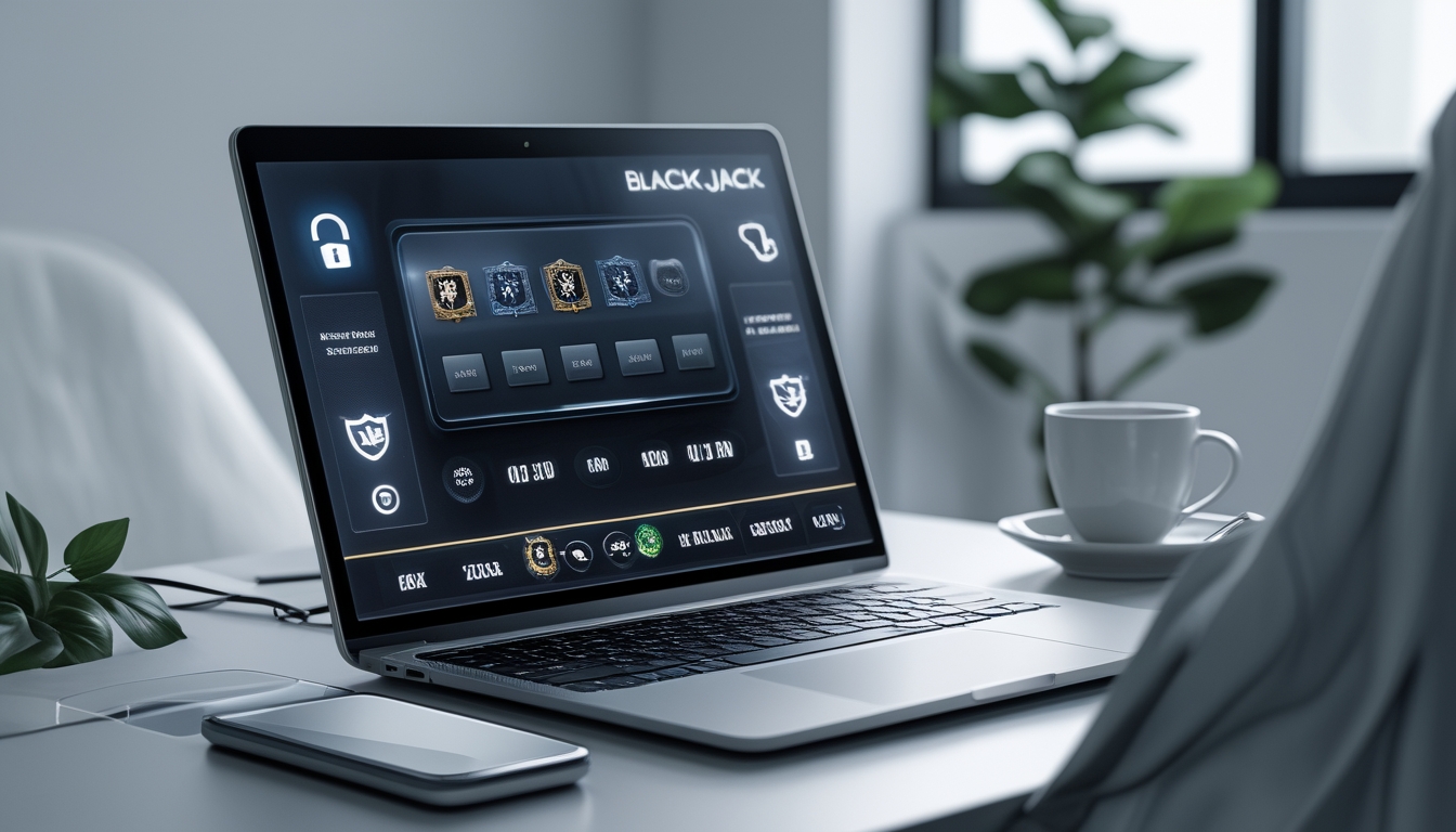 Seorang pemain menggunakan komputer dengan permainan blackjack online yang aman dan terpercaya di layar.