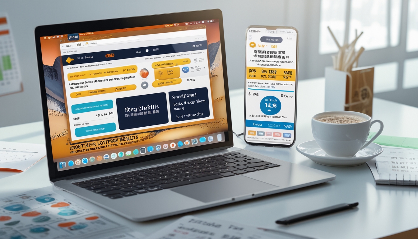 Seorang pemain menggunakan laptop dan ponsel di meja kerja dengan hasil togel dan informasi jam tutup terlihat di layar.