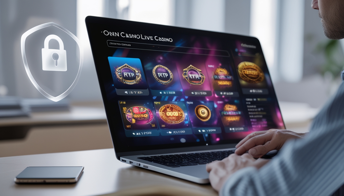 Seseorang menggunakan laptop dengan tampilan permainan kasino online yang aman dan mudah diakses di ruang kerja modern.