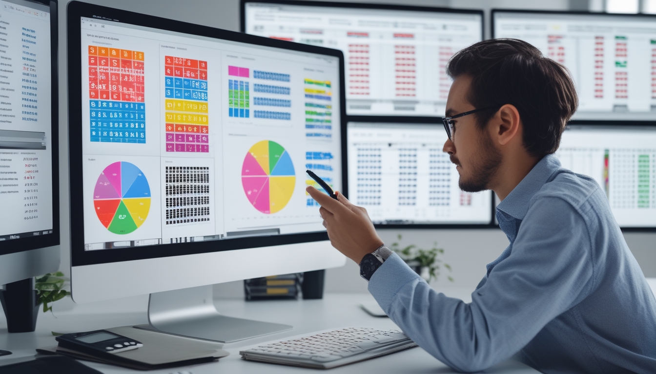 Seseorang sedang menganalisis grafik dan data angka pada layar komputer di ruang kerja yang rapi, menunjukkan aktivitas memprediksi angka togel berdasarkan pola dan statistik.