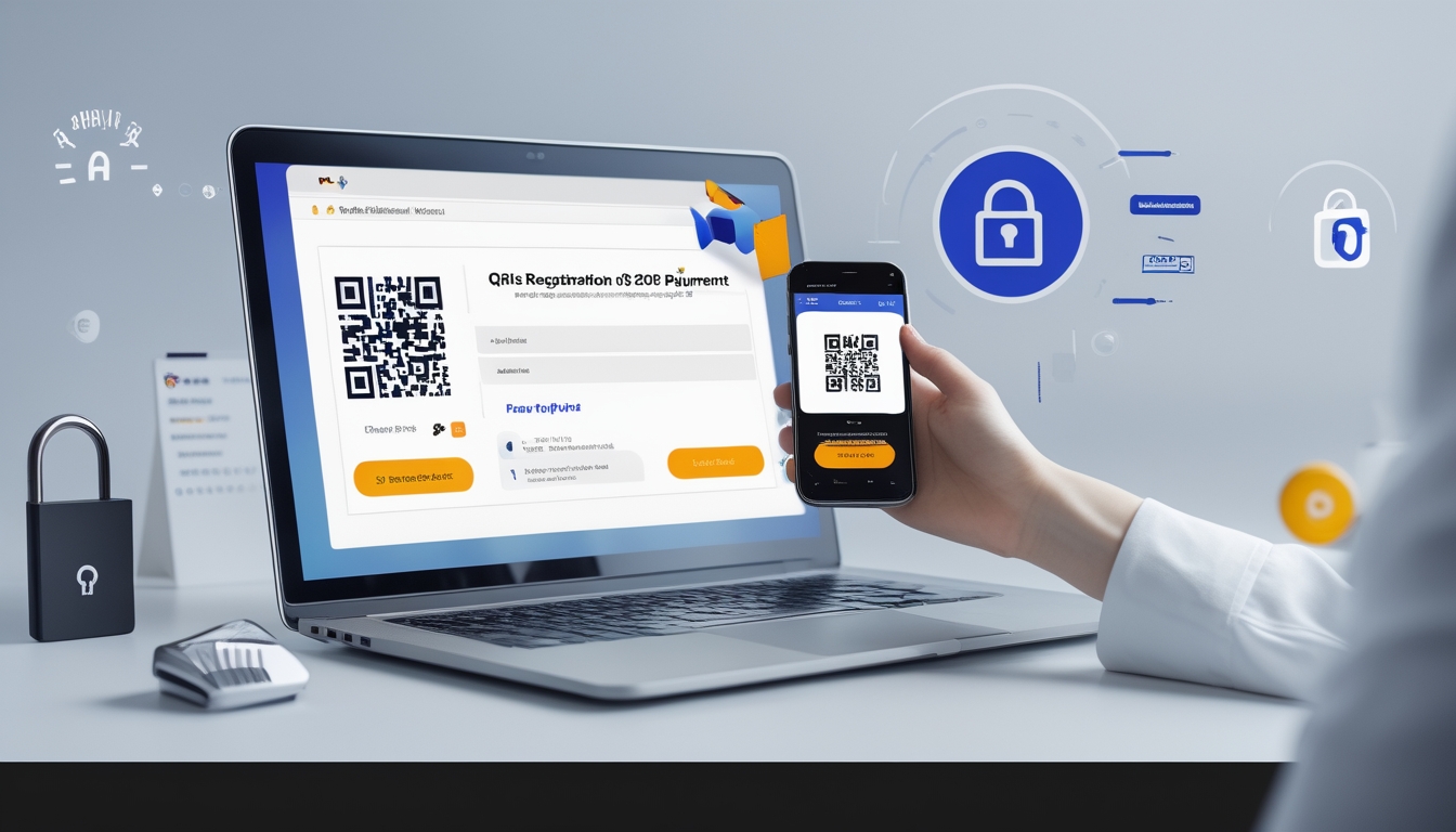 Seseorang menggunakan ponsel untuk memindai kode QR di laptop dengan tampilan situs poker online di meja kerja.