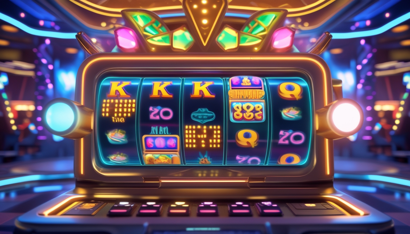 Gambaran mesin slot digital dengan gulungan berwarna-warni dan efek cahaya yang menunjukkan putaran gratis yang sering muncul.