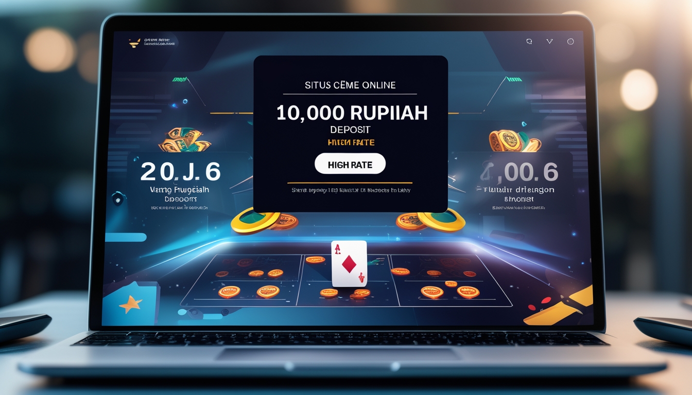 Seseorang menggunakan laptop dengan tampilan permainan kartu online dan chip di layar, menunjukkan aktivitas permainan judi online.