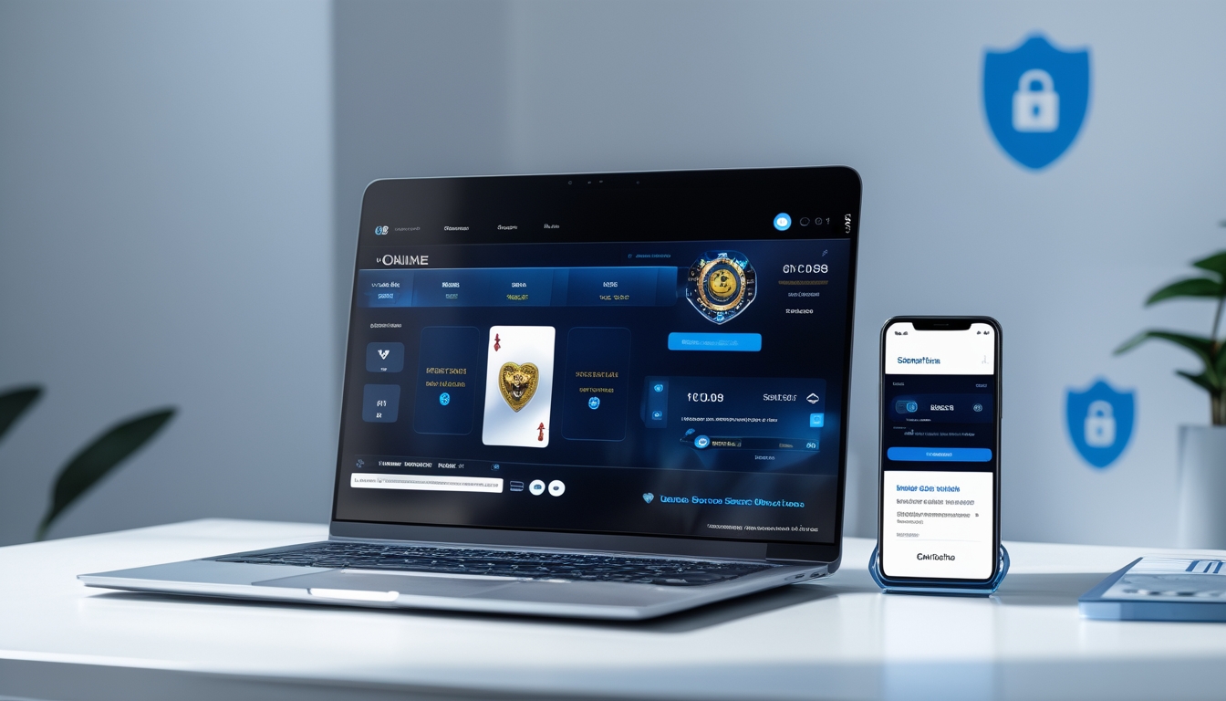 Seorang profesional menggunakan laptop dan ponsel untuk bermain dan melakukan deposit di situs ceme online dengan suasana kerja yang modern dan aman.