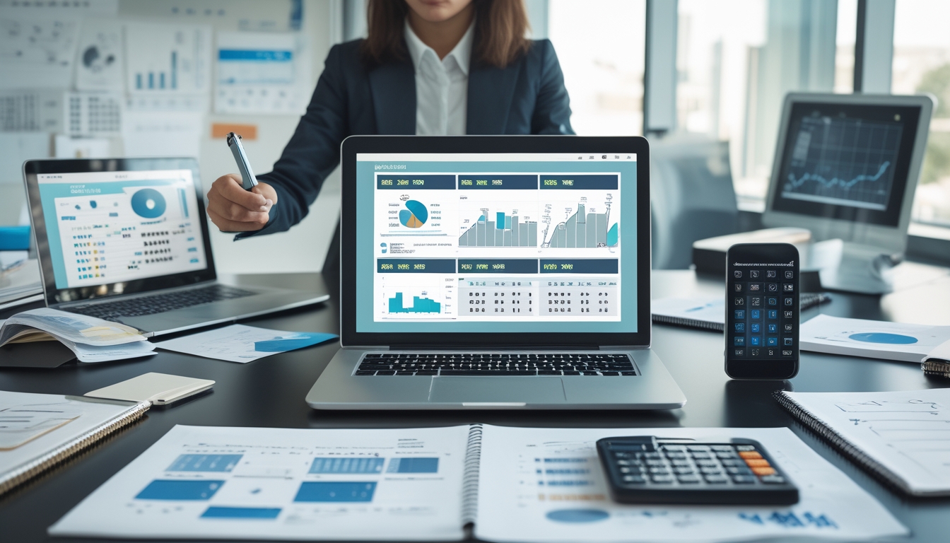 Seorang profesional sedang menganalisis data dan statistik togel menggunakan laptop dan tablet di ruang kerja modern yang terang.