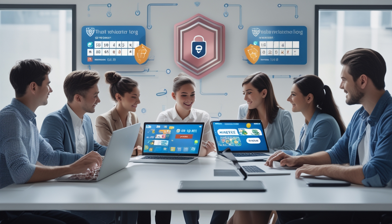 Sekelompok orang muda sedang menggunakan perangkat digital di meja modern, menunjukkan suasana situs togel online terpercaya yang aman dan resmi.