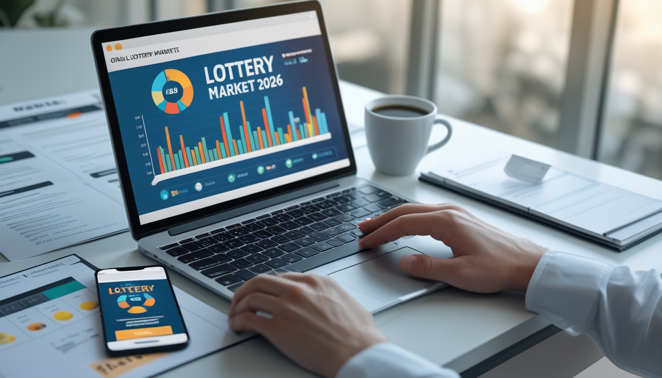 Meja kerja modern dengan laptop yang menampilkan grafik statistik togel, smartphone dengan aplikasi togel, dokumen, dan secangkir kopi di dekat jendela dengan cahaya alami.