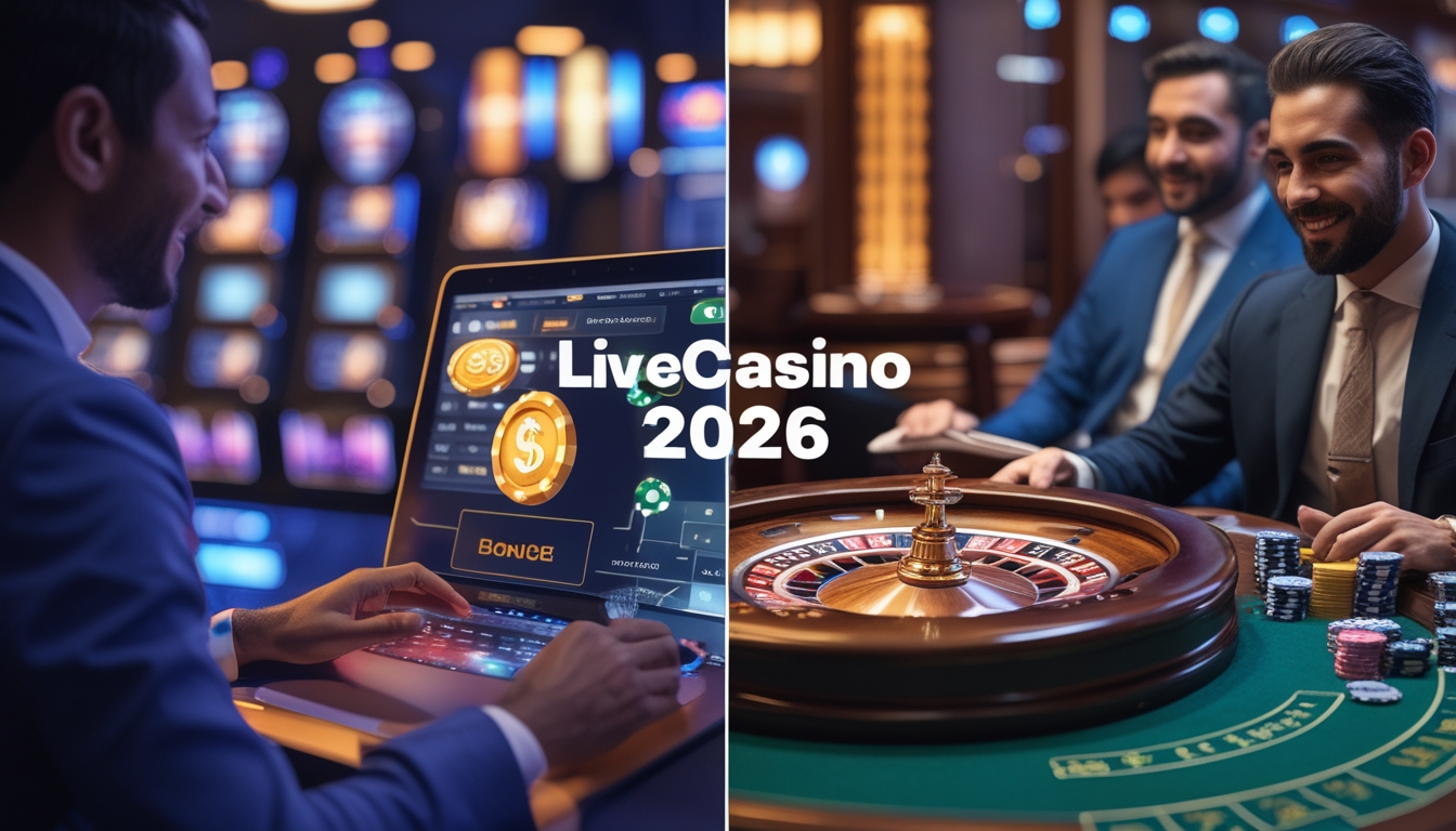 Perbandingan antara permainan kasino online dengan bonus besar dan kasino konvensional dengan meja roulette dan pemain.