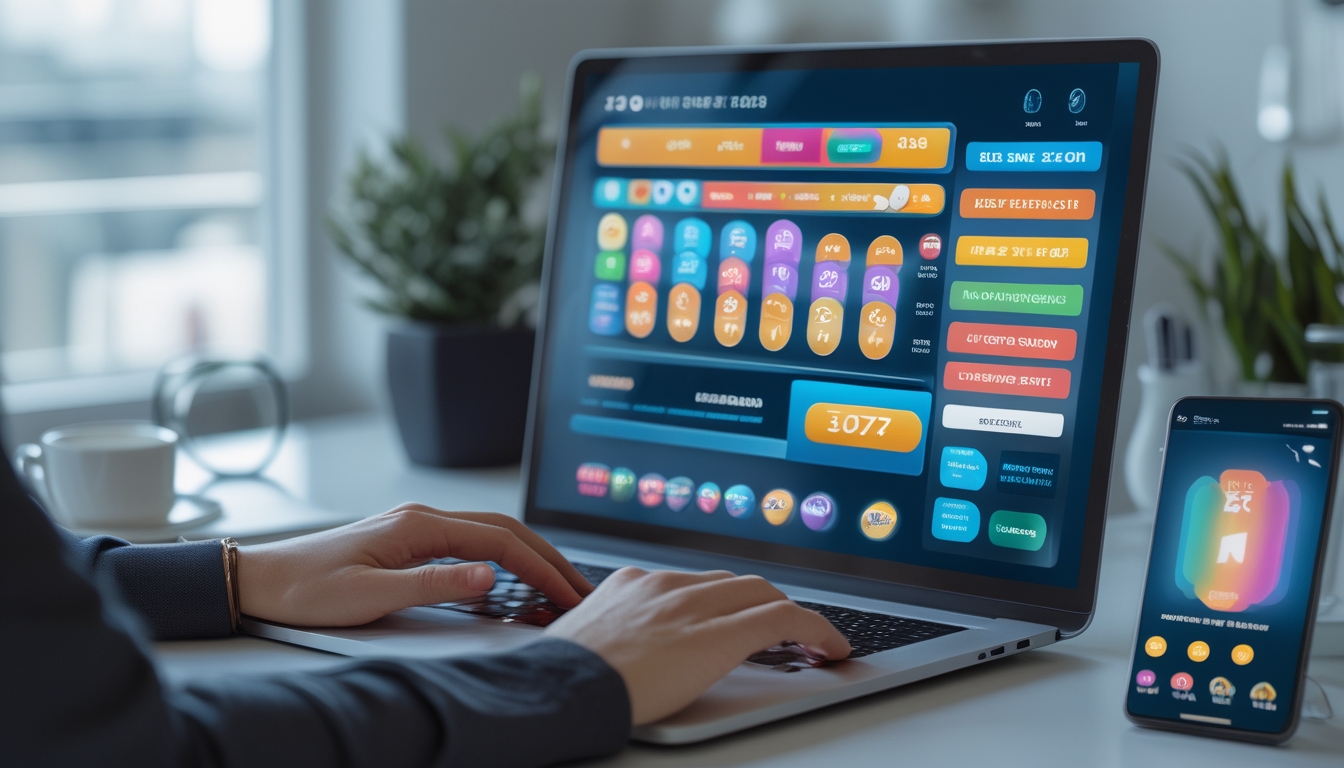 Seseorang menggunakan laptop dan ponsel di meja kerja yang terang untuk mengakses situs togel online dengan mudah tanpa hambatan.