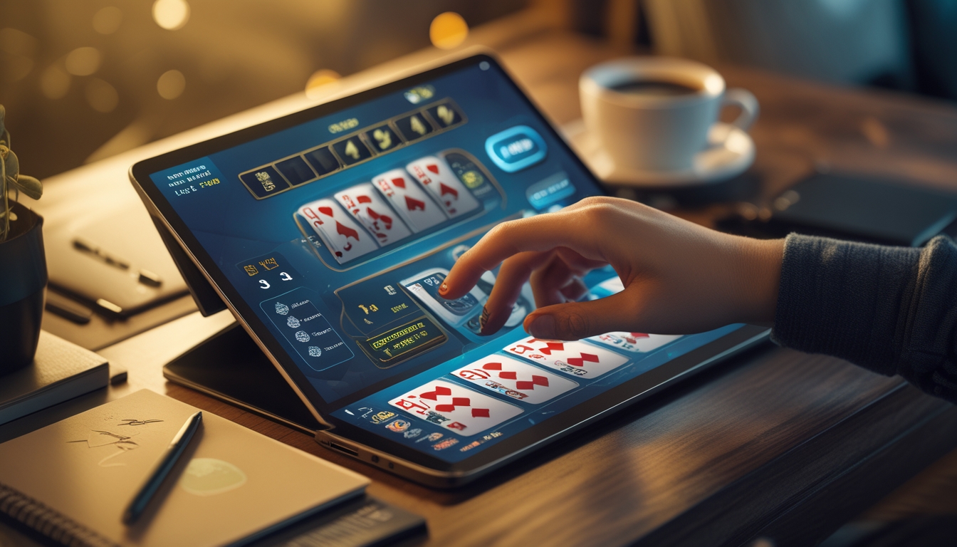 Seorang pemain baru sedang menggunakan perangkat digital untuk bermain blackjack online dengan suasana yang tenang dan nyaman.