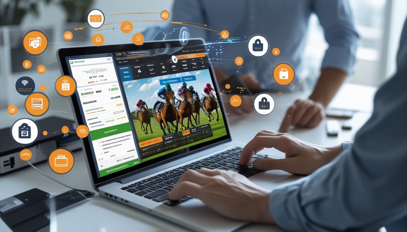 Seseorang menggunakan laptop dengan tampilan situs balap kuda online yang menampilkan berbagai metode pembayaran.