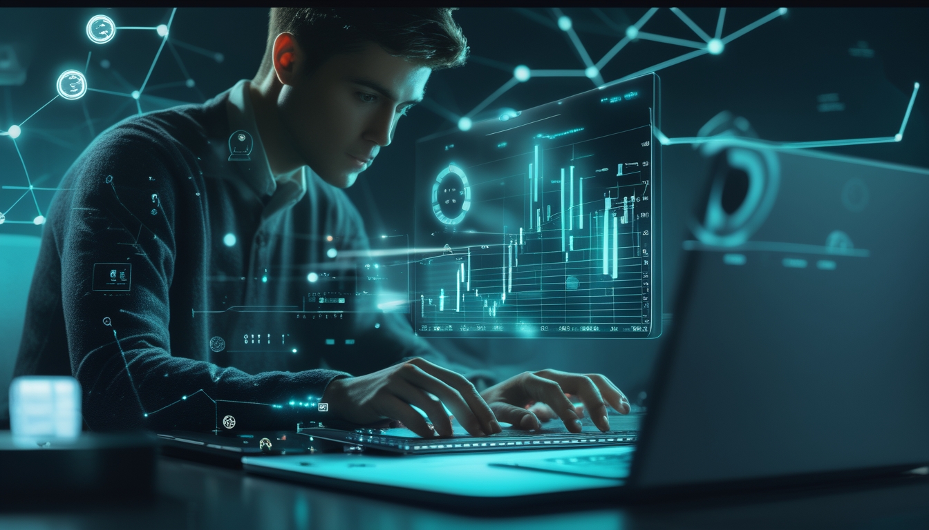 Seseorang menggunakan perangkat digital dengan tampilan grafik dan data real-time yang menunjukkan aktivitas permainan online.