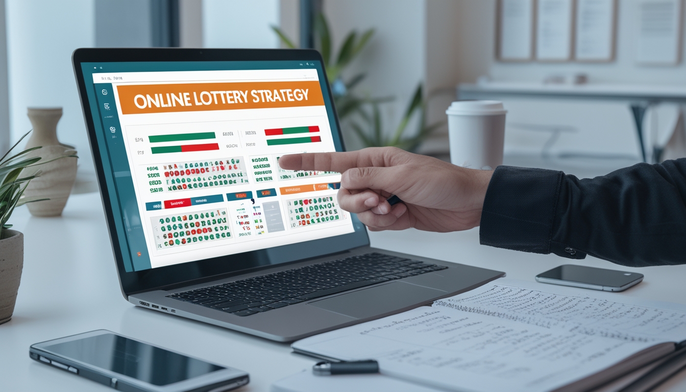 Seseorang sedang menganalisis strategi togel online menggunakan laptop dan mencatat di buku catatan di meja kerja yang rapi.