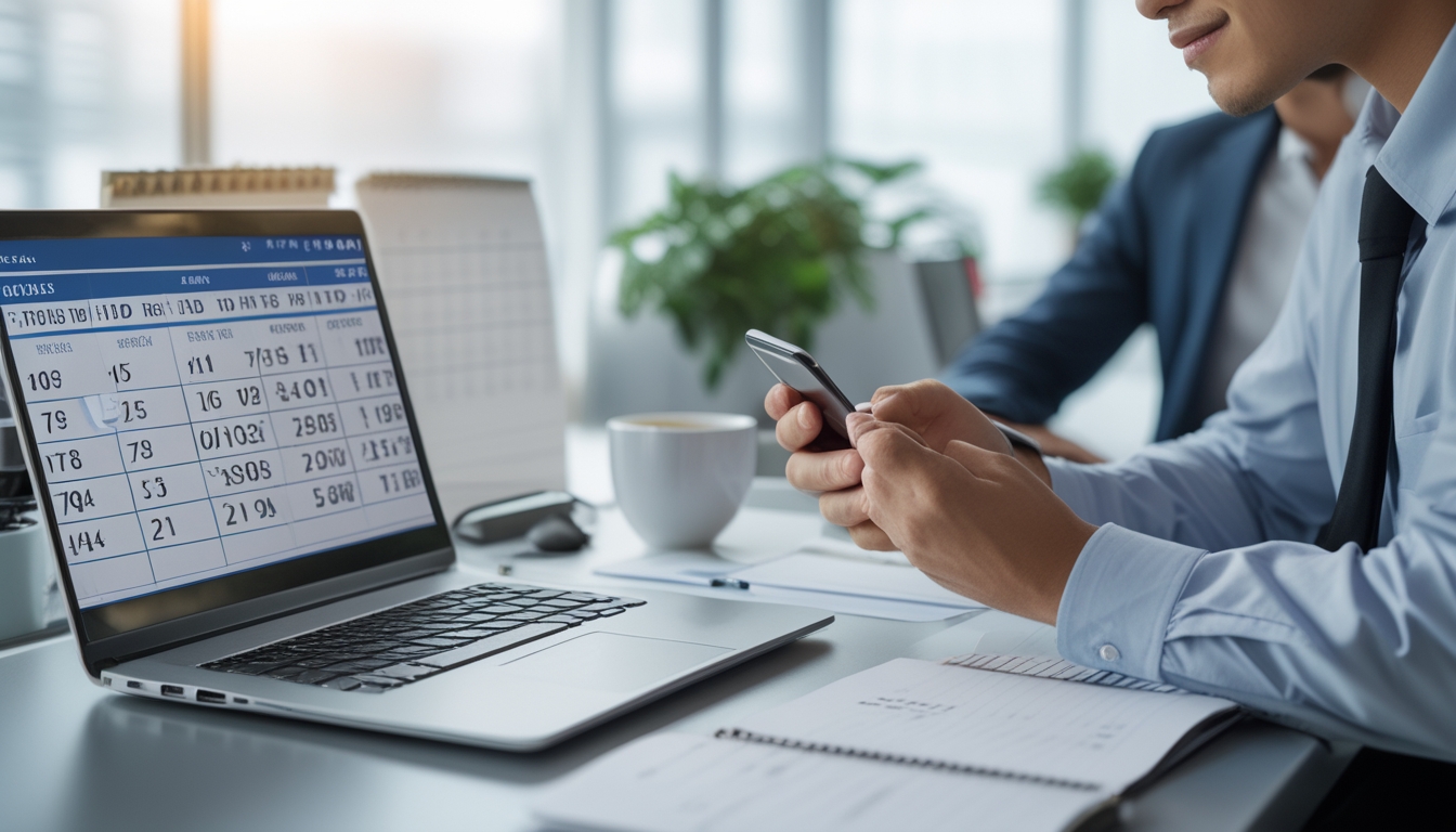 Seseorang bekerja di meja dengan laptop dan ponsel untuk memeriksa data hasil togel secara cepat dan akurat.