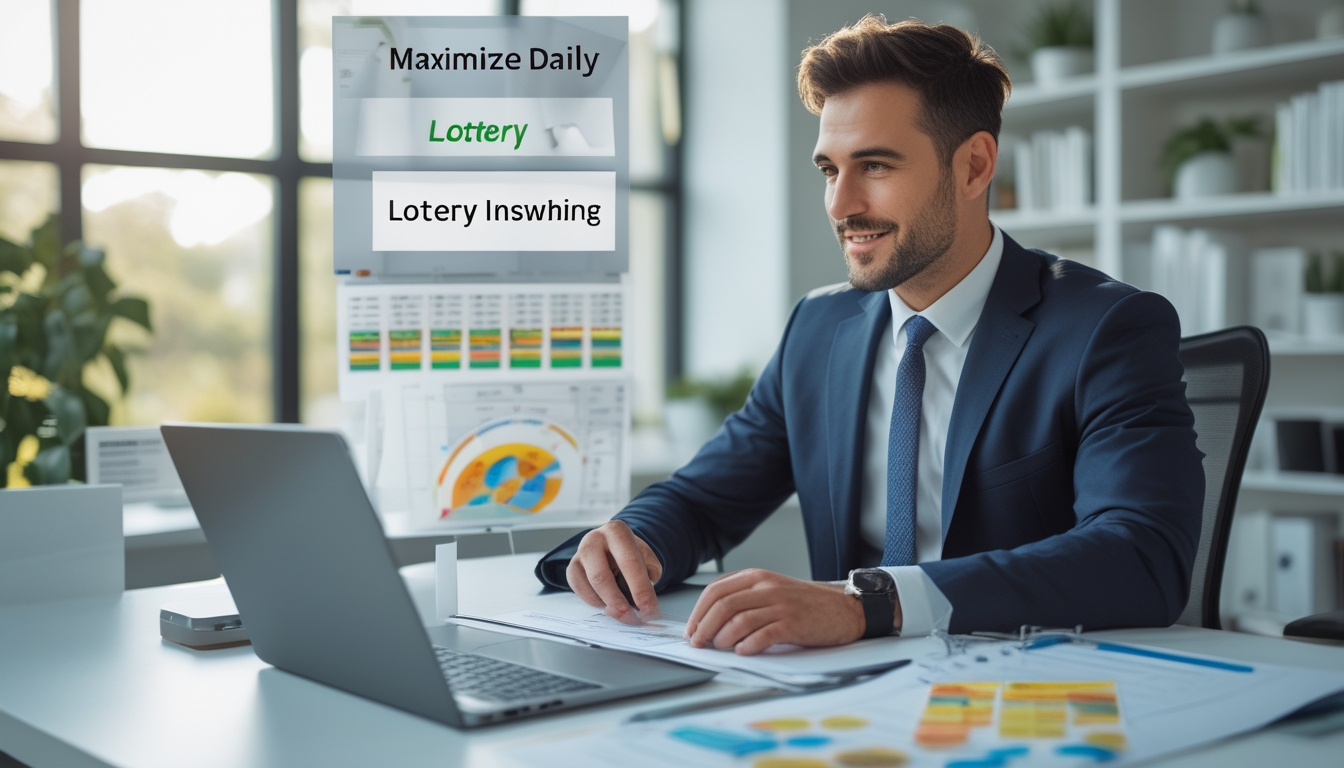 Seorang pria berpakaian rapi duduk di meja kantor modern sambil menganalisis catatan dan grafik terkait strategi togel.