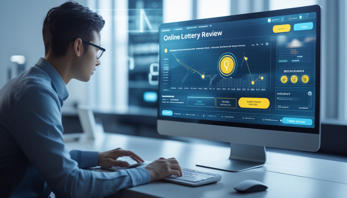 Seorang profesional duduk di depan komputer dengan tampilan situs togel online terpercaya di layar, di ruang kerja modern.