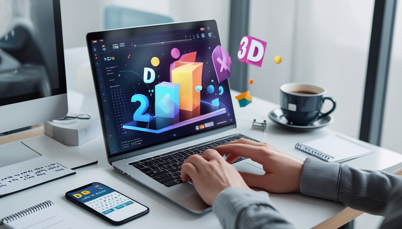 Sebuah ruang kerja digital dengan laptop dan tangan yang sedang mengetik, menampilkan konsep pendaftaran togel kombinasi 2D dan 3D secara online.