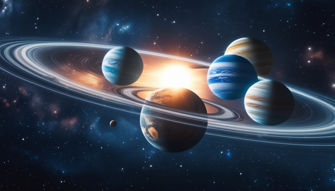 Gambaran lengkap Tata Surya tahun 2026 dengan delapan planet dari Merkurius hingga Neptunus mengelilingi Matahari di tengah latar belakang ruang angkasa yang penuh bintang.
