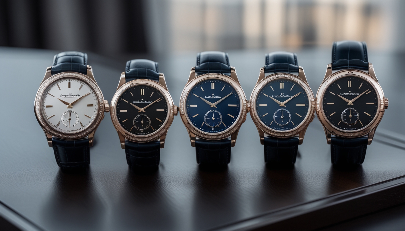 Lima jam tangan mewah Jaeger-LeCoultre edisi terbatas tahun 2026 yang ditata rapi di atas permukaan kayu gelap.