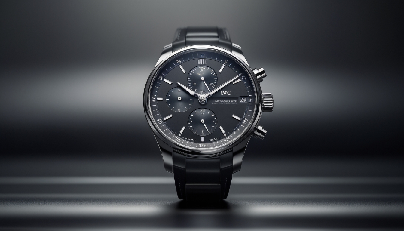 Foto jam tangan IWC Schaffhausen Ingenieur terbaru tahun 2026 diletakkan di atas permukaan hitam mengkilap dengan latar belakang gelap.