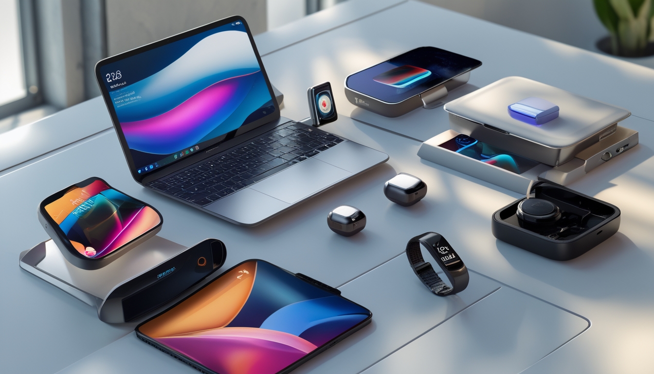 Berbagai gadget terbaru dan berkualitas tahun 2026 ditata rapi di atas meja modern dengan pencahayaan alami.
