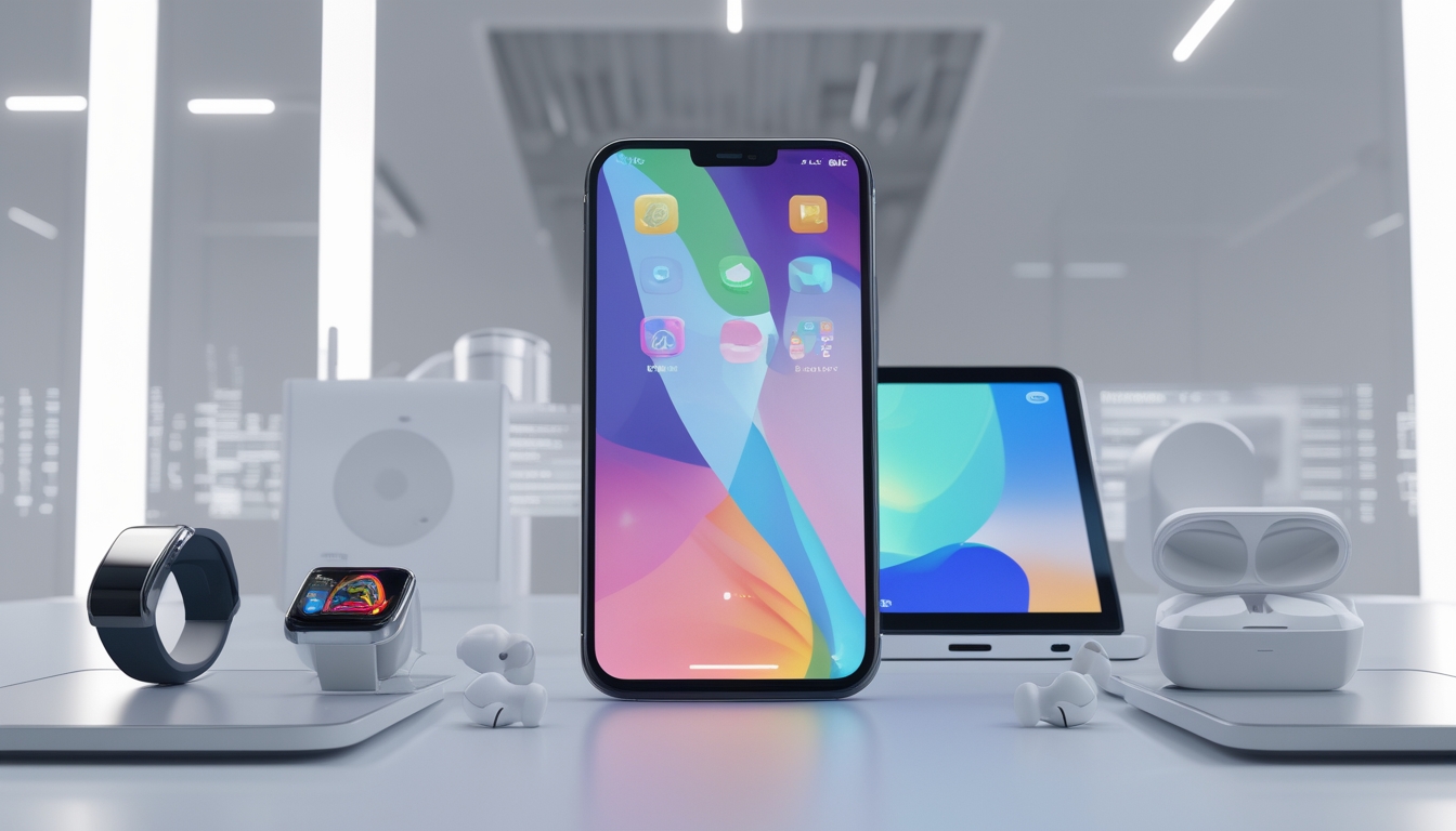 Beberapa smartphone dan gadget terbaru tahun 2026 dengan desain modern dan layar cerah di atas permukaan bersih.