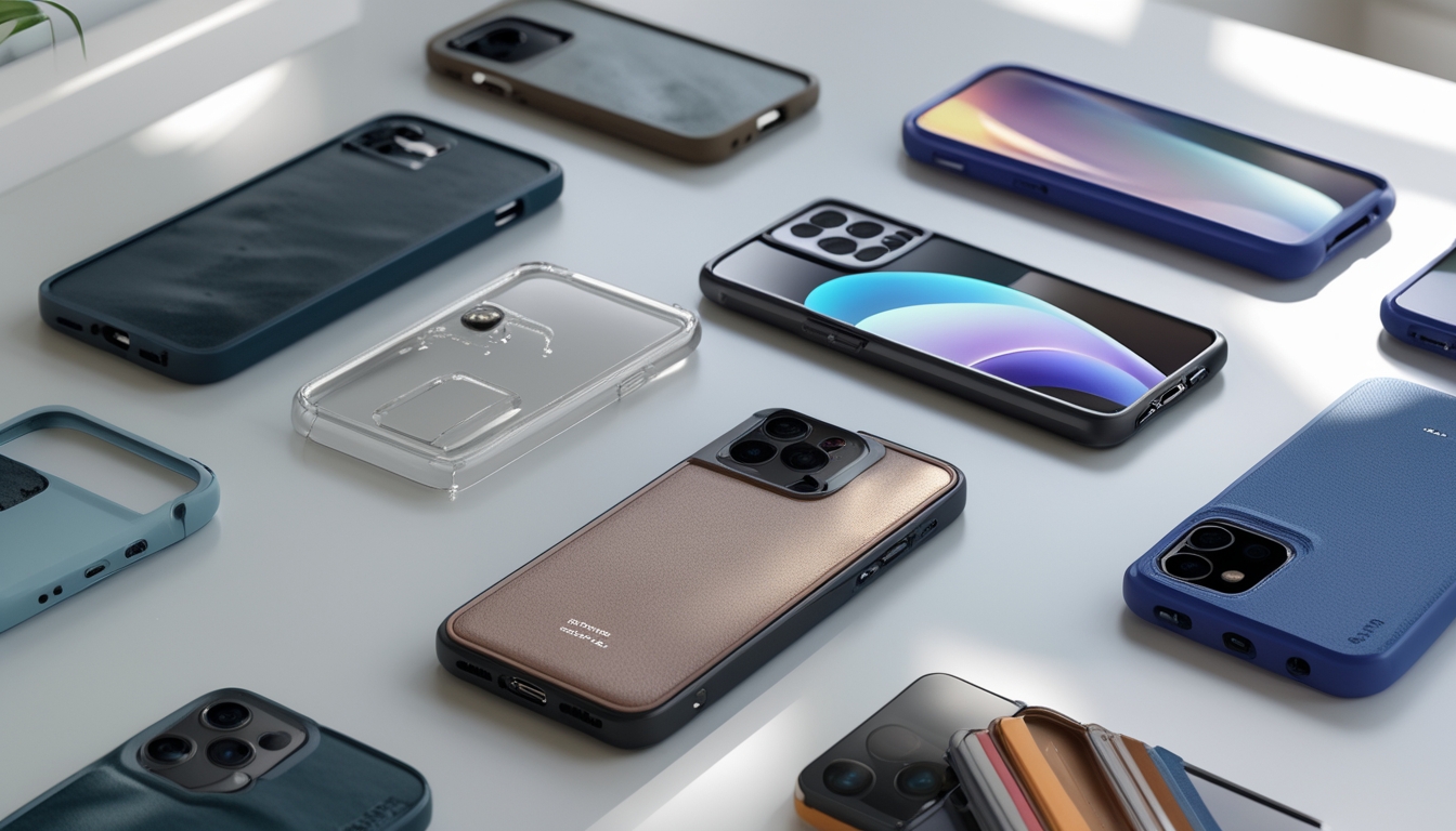 Beberapa smartphone dengan berbagai jenis casing yang berbeda diletakkan di atas permukaan bersih.