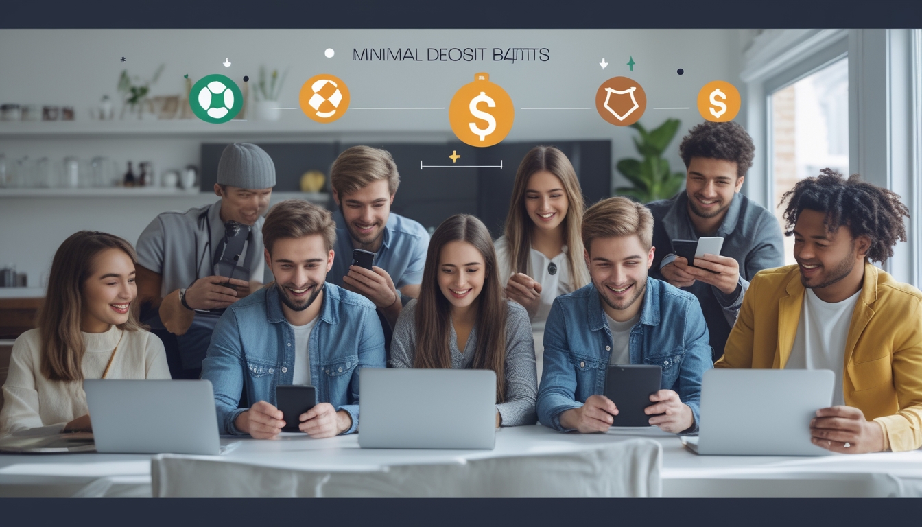 Beberapa orang muda menggunakan perangkat digital di lingkungan yang nyaman, menunjukkan aktivitas bermain taruhan olahraga online dengan deposit kecil.