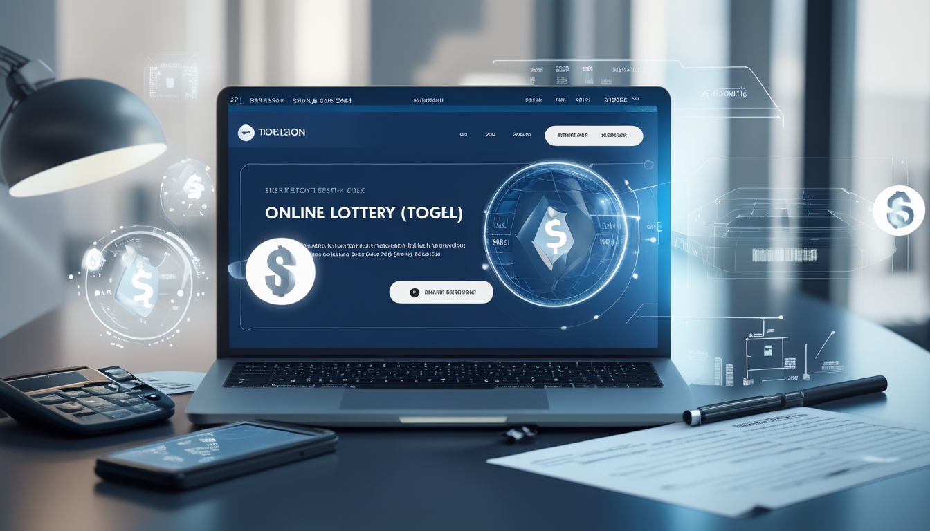 Seorang profesional menggunakan laptop di meja kerja modern dengan perangkat digital dan dokumen yang menunjukkan transaksi cepat dan terpercaya dalam permainan togel online.