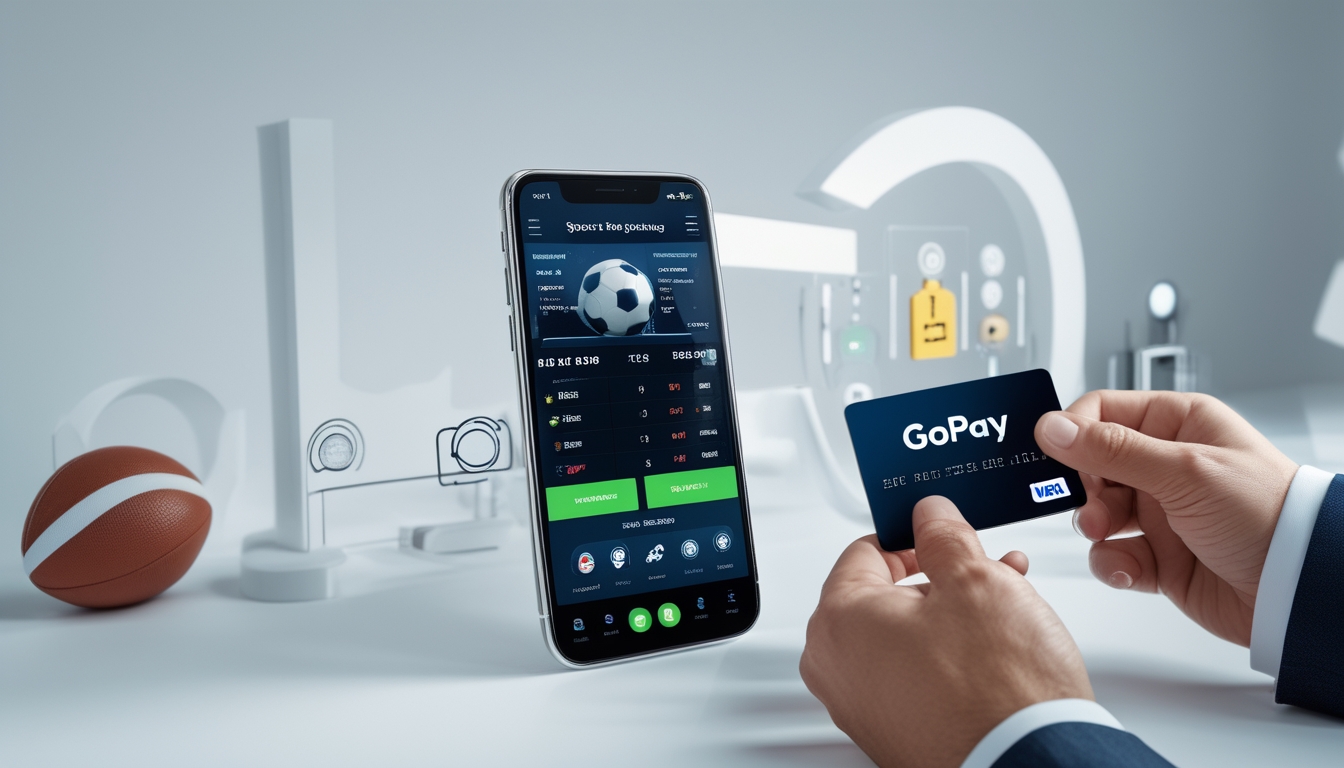 Seseorang menggunakan smartphone dengan aplikasi taruhan bola online dan metode pembayaran digital GoPay di tangan.