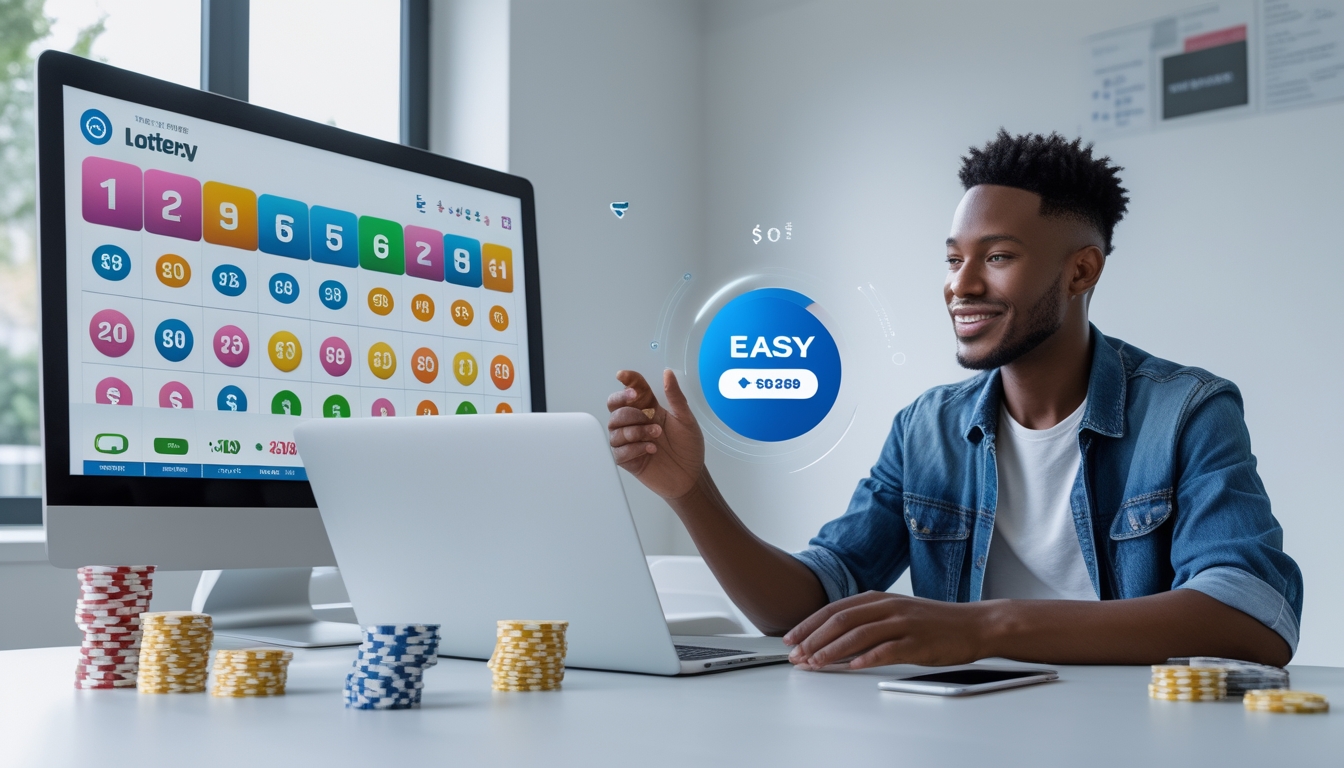 Seseorang menggunakan laptop dan ponsel untuk bermain togel online dengan suasana kerja yang modern dan rapi.