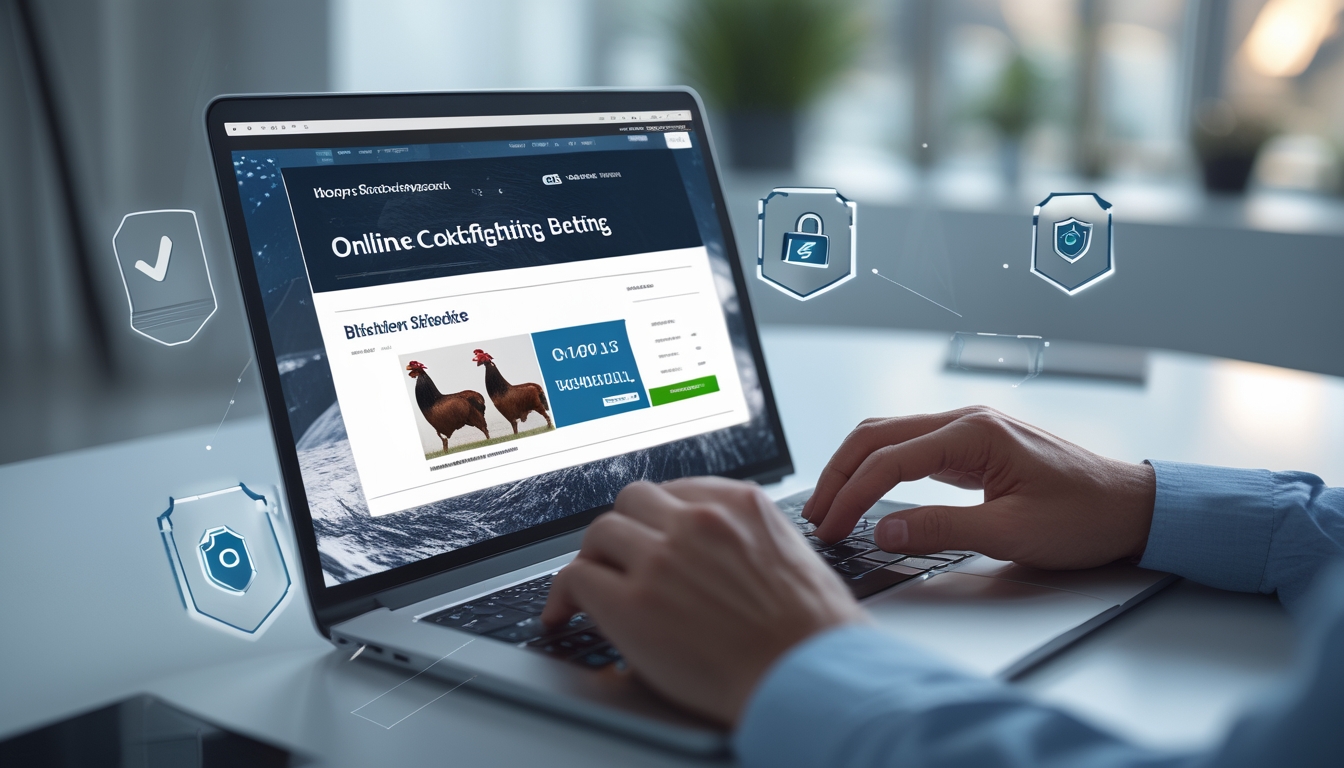 Seorang pengguna sedang menggunakan laptop di meja kerja dengan latar belakang yang samar, menunjukkan suasana aman dan terpercaya dalam menggunakan platform online.